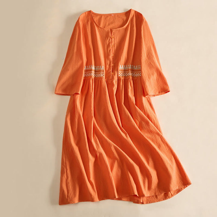 Buddha Stones Geborduurde geometrische Midi jurk met halve Mouwlengte en Zakken voor dames - Oranje - US14, UK/AU18, EU46 (4XL) - image 9