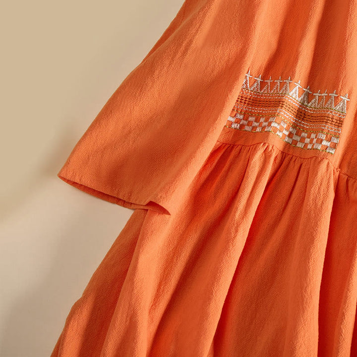 Buddha Stones Geborduurde geometrische Midi jurk met halve Mouwlengte en Zakken voor dames - image 13