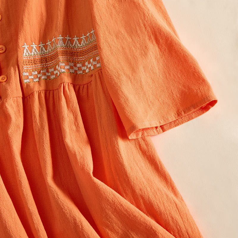 Buddha Stones Geborduurde geometrische Midi jurk met halve Mouwlengte en Zakken voor dames - image 14