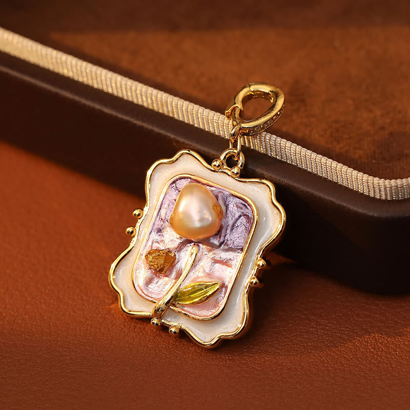 Buddha Stones Bloemen olieverfschilderij parel koper helende Ketting hanger - image 3