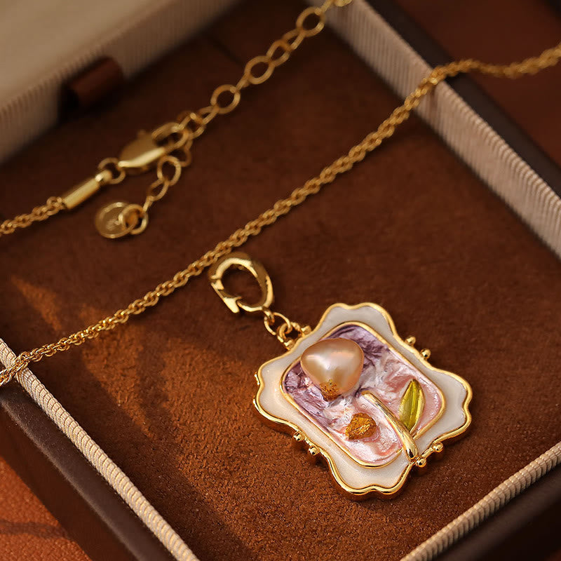 Buddha Stones Bloemen olieverfschilderij parel koper helende Ketting hanger - image 2