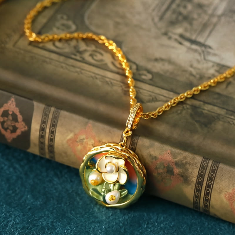 Buddha Stones Retro ronde olieverfschilderij met bloemenmotief, koperen hanger voor een ketting met Ketting van rijkdom. - image 1