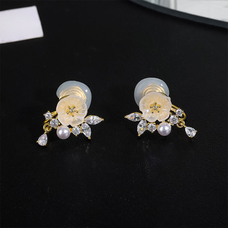 Buddha Stones Witte roos bloem zirkonia koper geluk clip-on Oorbellen - Oorbellen - image 7