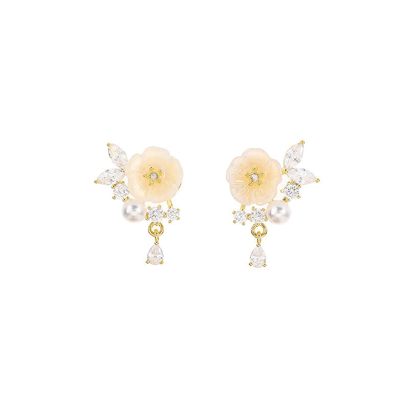Buddha Stones Witte roos bloem zirkonia koper geluk clip-on Oorbellen - image 5