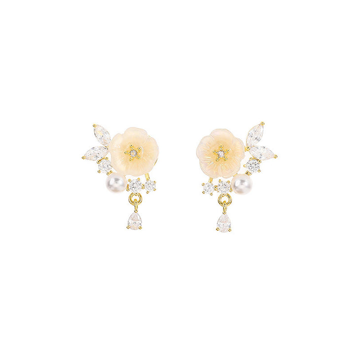 Buddha Stones Witte roos bloem zirkonia koper geluk clip-on Oorbellen - image 5