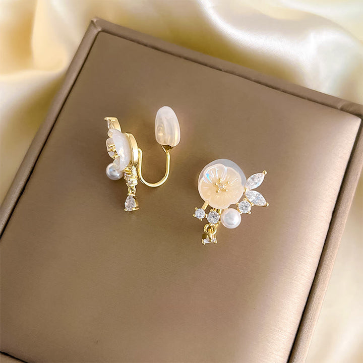 Buddha Stones Witte roos bloem zirkonia koper geluk clip-on Oorbellen - image 8