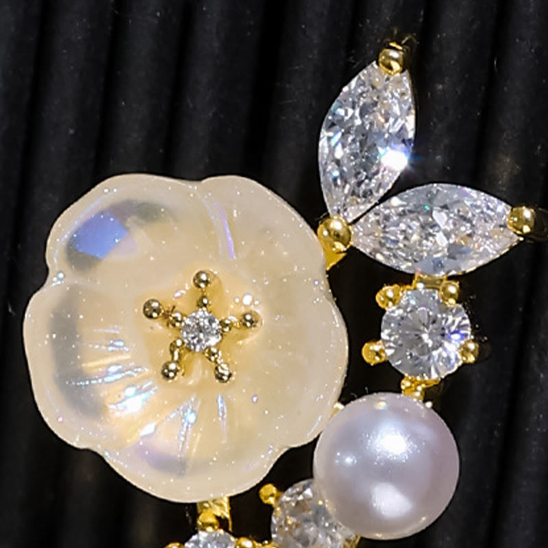 Buddha Stones Witte roos bloem zirkonia koper geluk clip-on Oorbellen - image 2