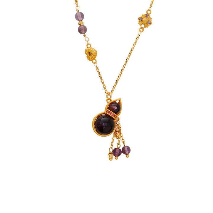 Buddha Stones Ketting in de vorm van een kalebas met kwastje, amethist en koper. - image 6