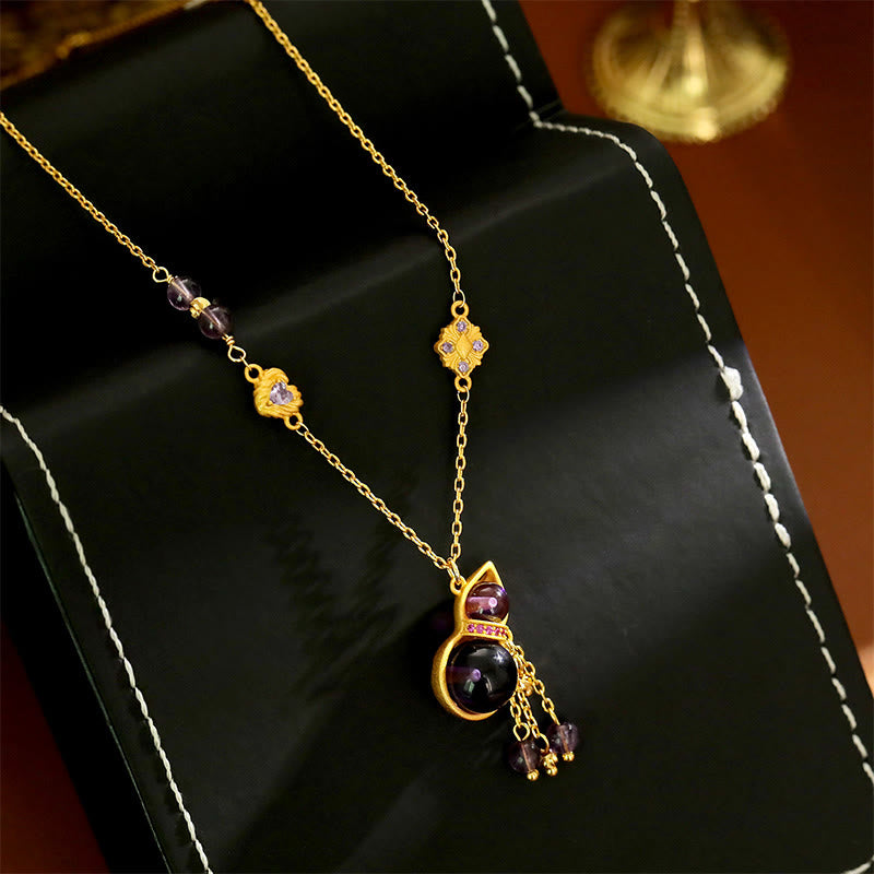 Buddha Stones Ketting in de vorm van een kalebas met kwastje, amethist en koper. - image 3
