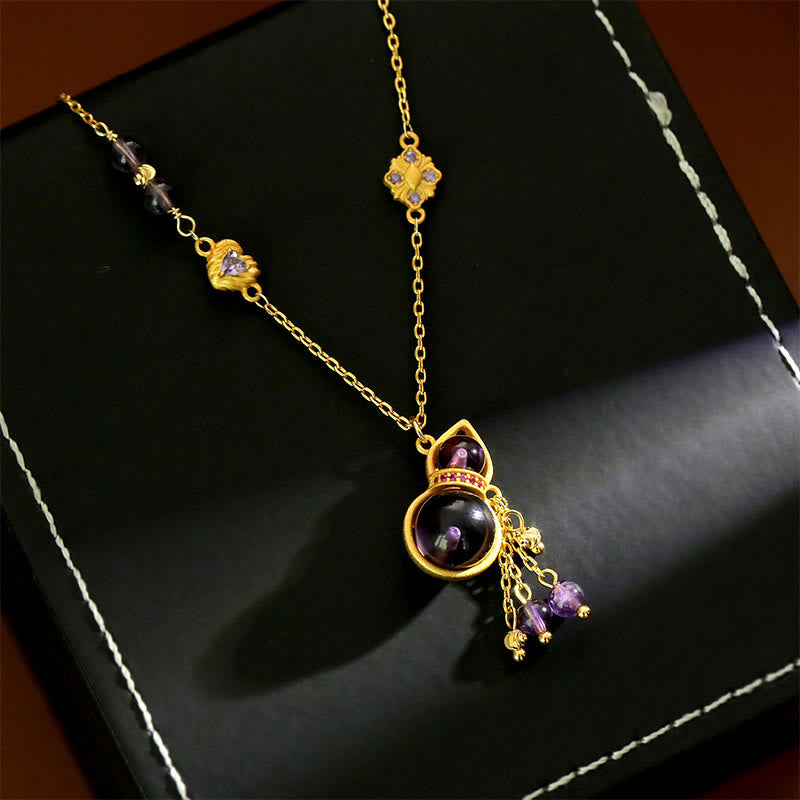 Buddha Stones Ketting in de vorm van een kalebas met kwastje, amethist en koper. - image 0