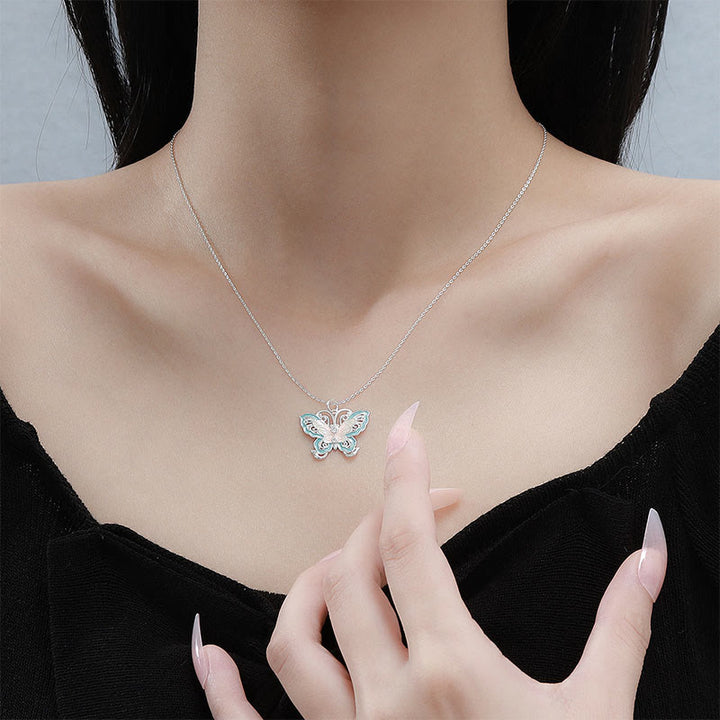 Buddha Stones 999 Sterling Zilveren Vlinder met Blauw Emaille Ketting - image 4