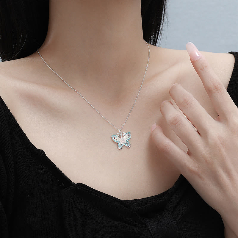 Buddha Stones 999 Sterling Zilveren Vlinder met Blauw Emaille Ketting - image 3
