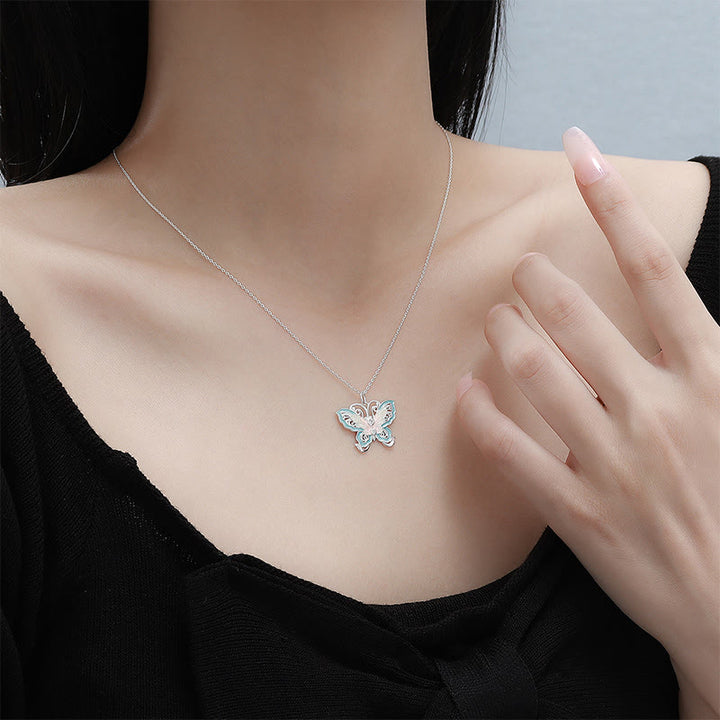Buddha Stones 999 Sterling Zilveren Vlinder met Blauw Emaille Ketting - image 3