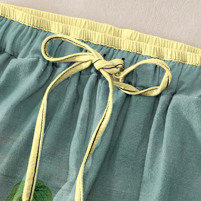 Buddha Stones Damesbroek van 100% Cotton met natuurlijke landschapsprint, elastische Taille en Zakken. - image 1