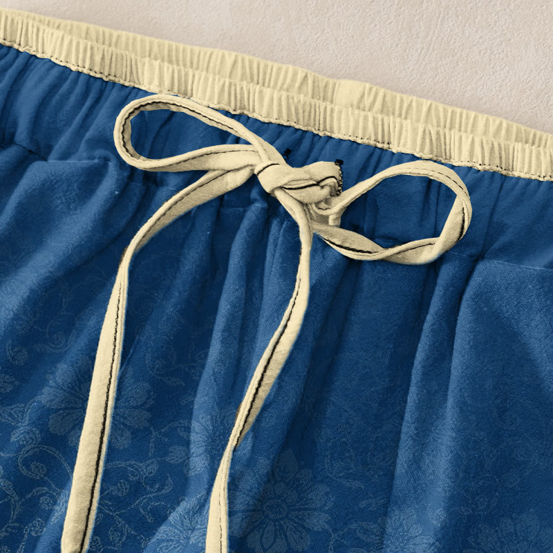 Buddha Stones Retro damesbroek van 100% Cotton met decoratief bloemenpatroon, elastische Taille en Zakken. - image 1