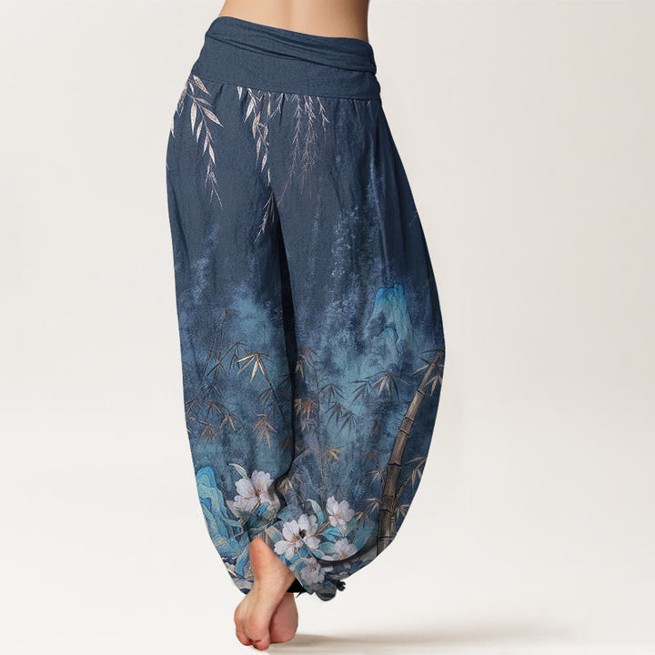 Buddha Stones Dames harembroek met elastische Taille en natuurlijke bamboebloemenprint - image 2