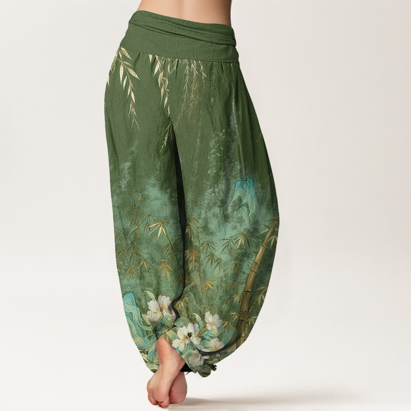 Buddha Stones Dames harembroek met elastische Taille en natuurlijke bamboebloemenprint - image 7