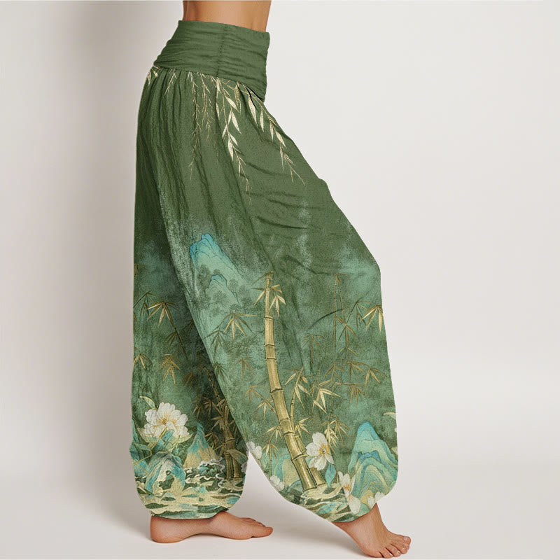 Buddha Stones Dames harembroek met elastische Taille en natuurlijke bamboebloemenprint - image 6
