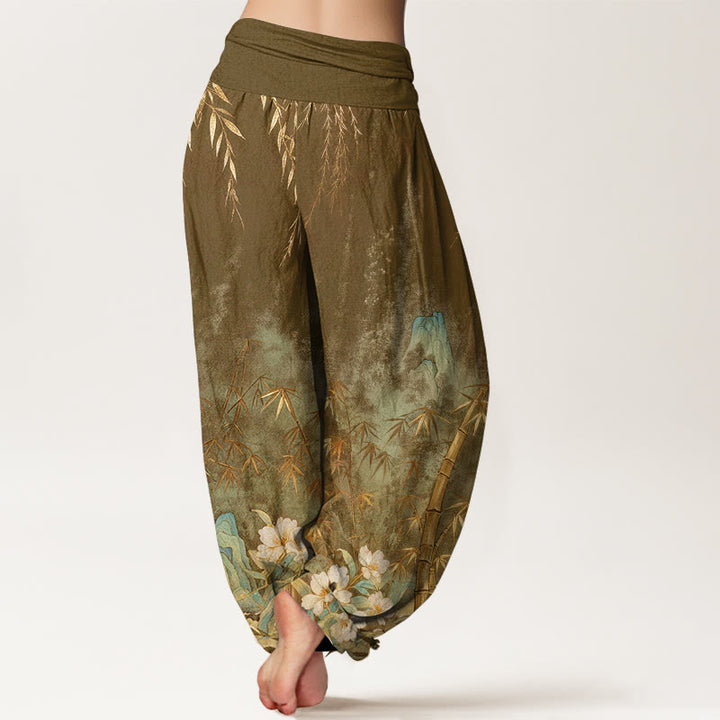 Buddha Stones Dames harembroek met elastische Taille en natuurlijke bamboebloemenprint - image 10