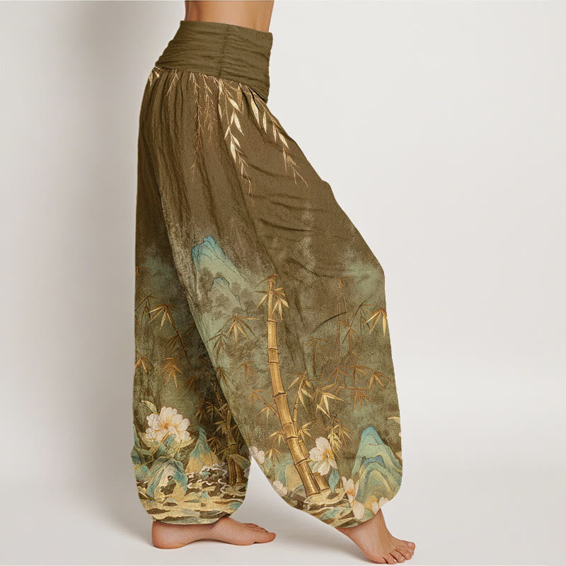 Buddha Stones Dames harembroek met elastische Taille en natuurlijke bamboebloemenprint - image 9