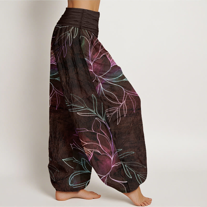 Buddha Stones Dames harembroek met elastische Taille en neonprint van katoenen lotusblaadjes - image 6