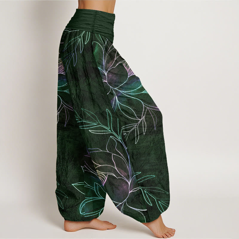 Buddha Stones Dames harembroek met elastische Taille en neonprint van katoenen lotusblaadjes - image 9