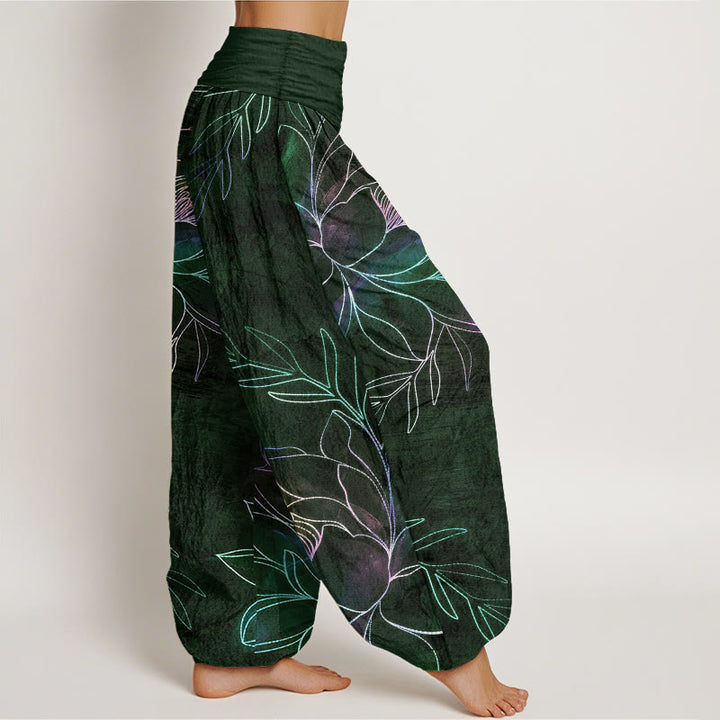 Buddha Stones Dames harembroek met elastische Taille en neonprint van katoenen lotusblaadjes - image 9