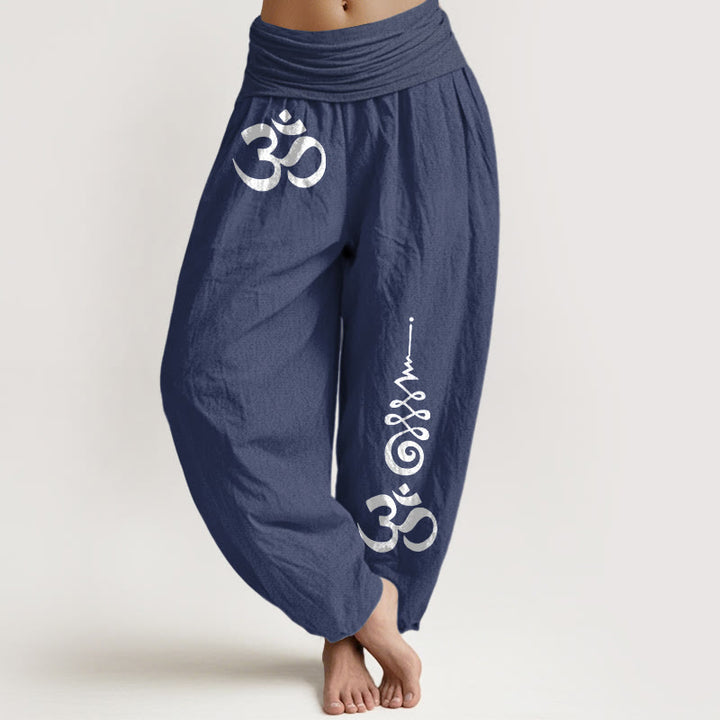 Buddha Stones Katoenen Calm OM Energy Lines patroon dames harembroek met elastische Taille - Donker leisteenblauw - US16, UK/AU20, EU48 (3XL) - image 5