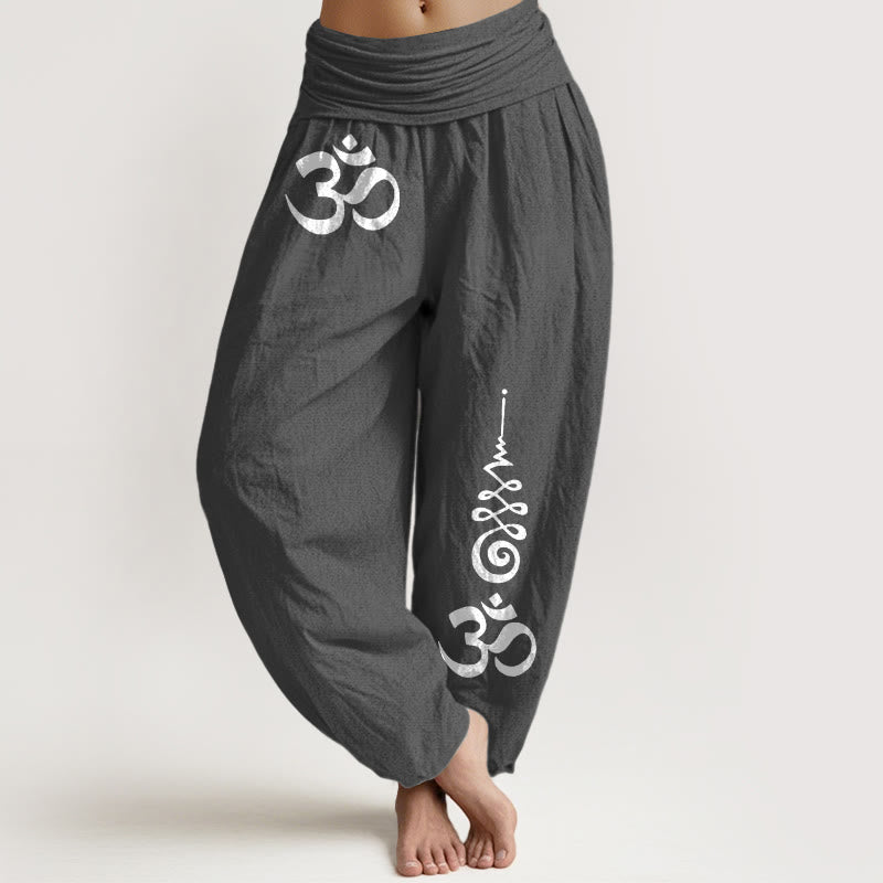 Buddha Stones Katoenen Calm OM Energy Lines patroon dames harembroek met elastische Taille - Donkergrijs - US16, UK/AU20, EU48 (3XL) - image 8