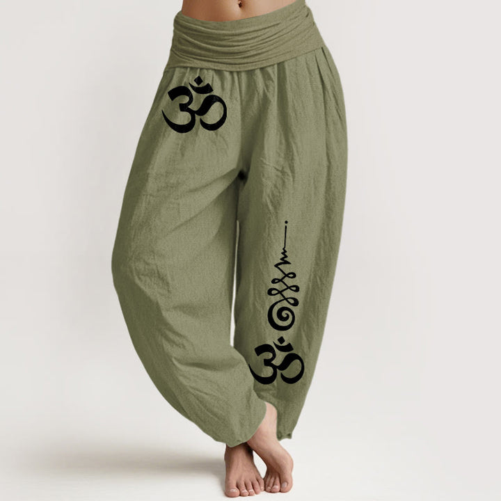 Buddha Stones Katoenen Calm OM Energy Lines patroon dames harembroek met elastische Taille - Olijfgroen - US16, UK/AU20, EU48 (3XL) - image 14