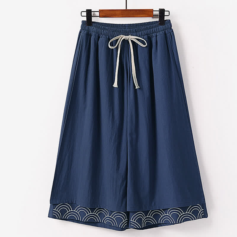 Buddha Stones Zomerse Capri-broek met wijde pijpen van katoen-linnen met Zakken en zakken voor heren, gemaakt van katoen-linnen. - Marine - US/UK/AU50, EU60 (7XL) - image 0