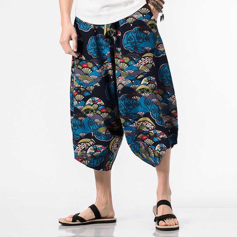 Buddha Stones Heren harembroek met etnische print, bloemen- en geometrische patronen, Lengte 7-8, met Zakken. - Waaier - US/UK/AU46, EU56 (5XL) - image 0