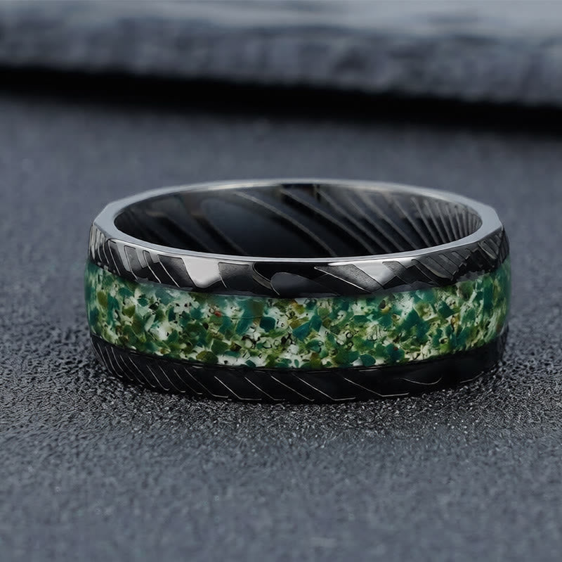 Buddha Stones Facetgeslepen Ring met natuurlijke inleg van titaniumstaal. - image 1
