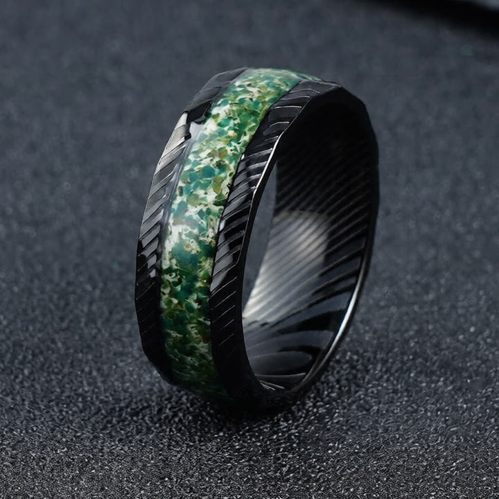 Buddha Stones Facetgeslepen Ring met natuurlijke inleg van titaniumstaal. - Groente - 21,4 mm - image 0