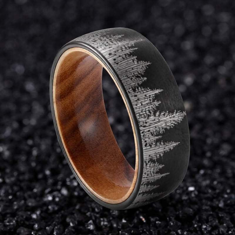 Buddha Stones Bospatroon houten wolfraam stalen sterkte Ring - image 1