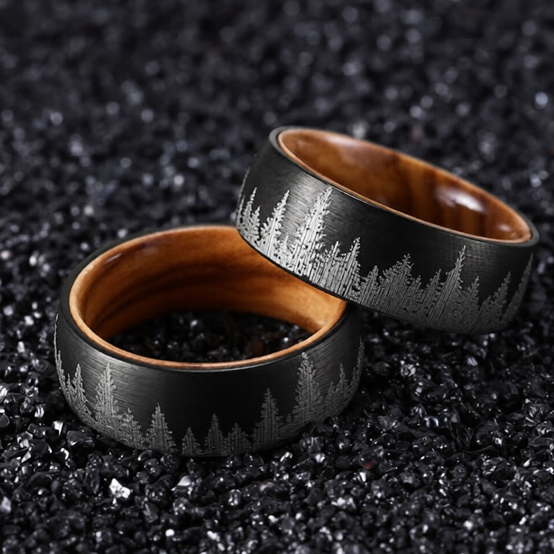 Buddha Stones Bospatroon houten wolfraam stalen sterkte Ring - Zwart - 22,7 mm - image 0