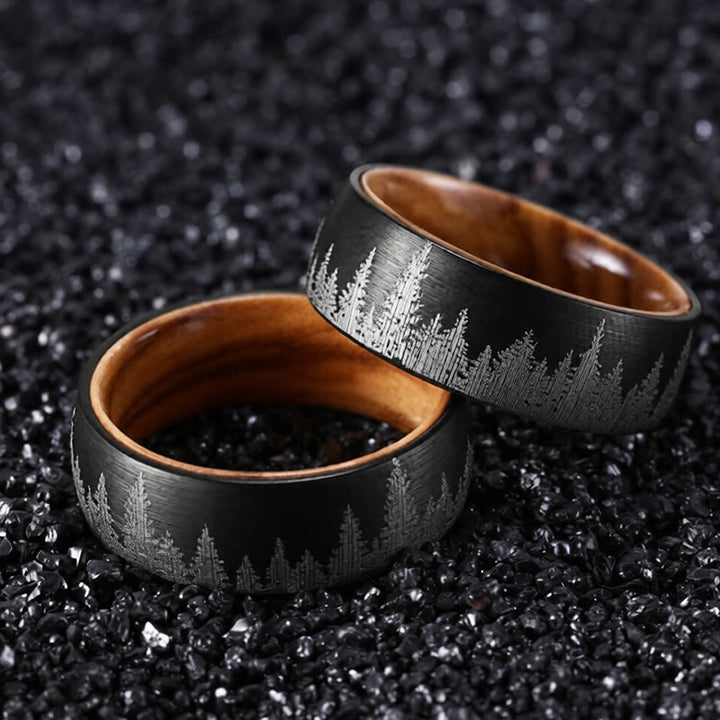 Buddha Stones Bospatroon houten wolfraam stalen sterkte Ring - Zwart - 22,7 mm - image 0