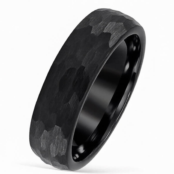 Buddha Stones Eenvoudige Ring van wolfraamstaal met gehamerde textuur - Zwart - 21,4 mm - image 3