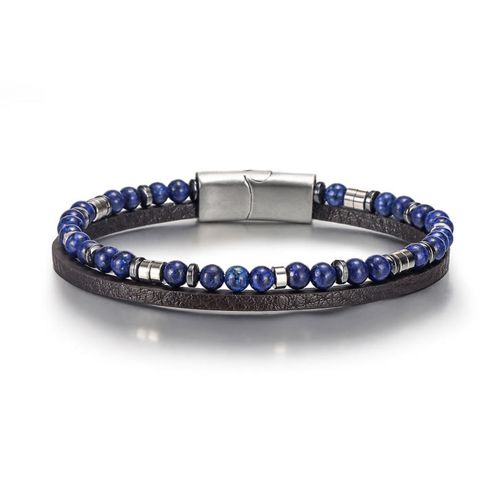 Buddha Stones Armband balansarmband met lapis lazuli en tijgeroog kralen - Lapis lazuli (Polsomtrek: 18-19 cm) - Ronde kralen Platte tussenkralen - image 2