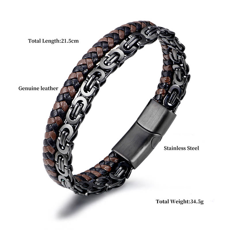 Buddha Stones Dubbele schakelketting gevlochten leren Armband - image 3