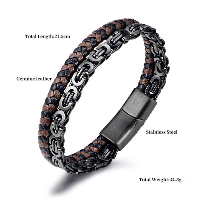 Buddha Stones Dubbele schakelketting gevlochten leren Armband - image 3