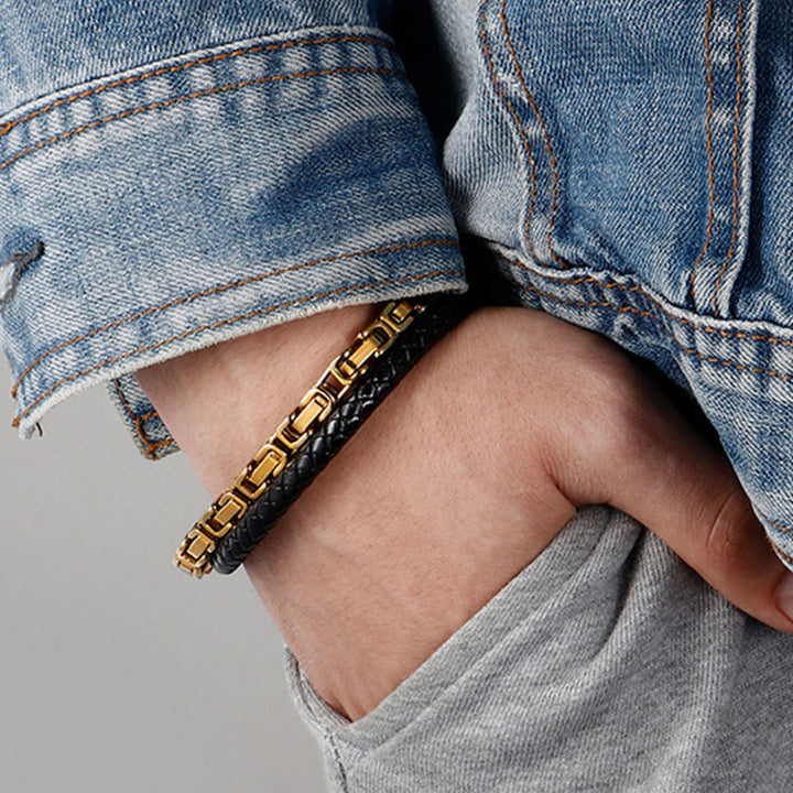 Buddha Stones Dubbele schakelketting gevlochten leren Armband - image 10