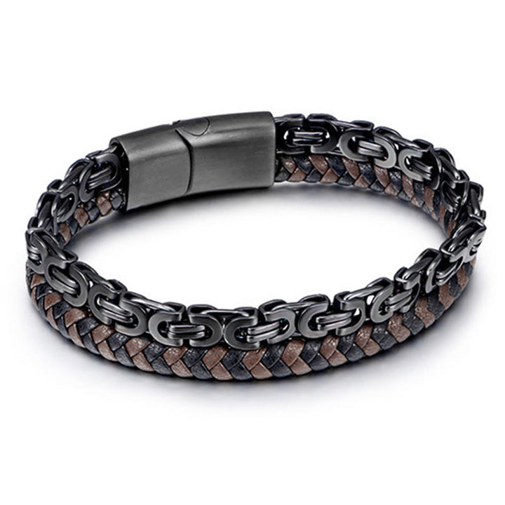 Buddha Stones Dubbele schakelketting gevlochten leren Armband - image 1