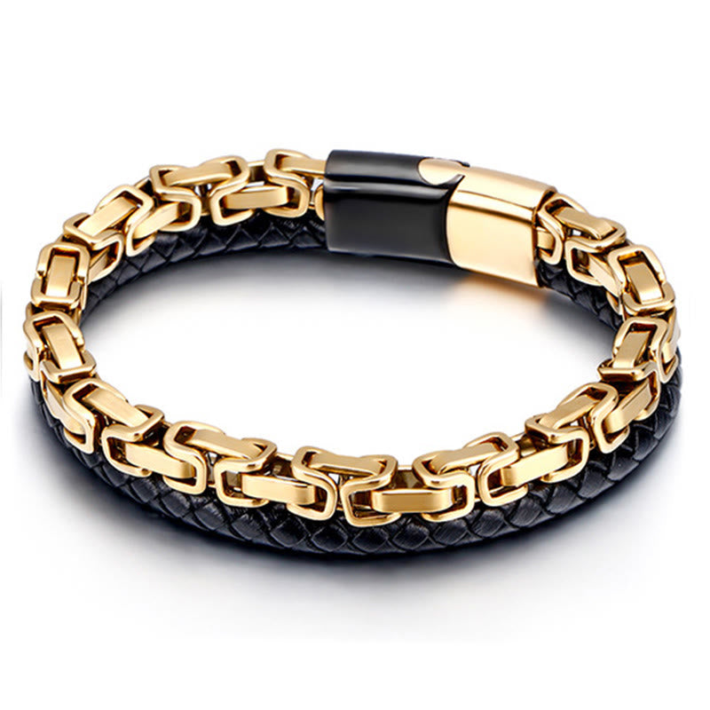 Buddha Stones Dubbele schakelketting gevlochten leren Armband - image 6