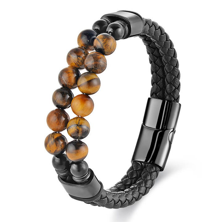 Buddha Stones Tijgeroog Dubbelgevlochten Leren Armband - image 4