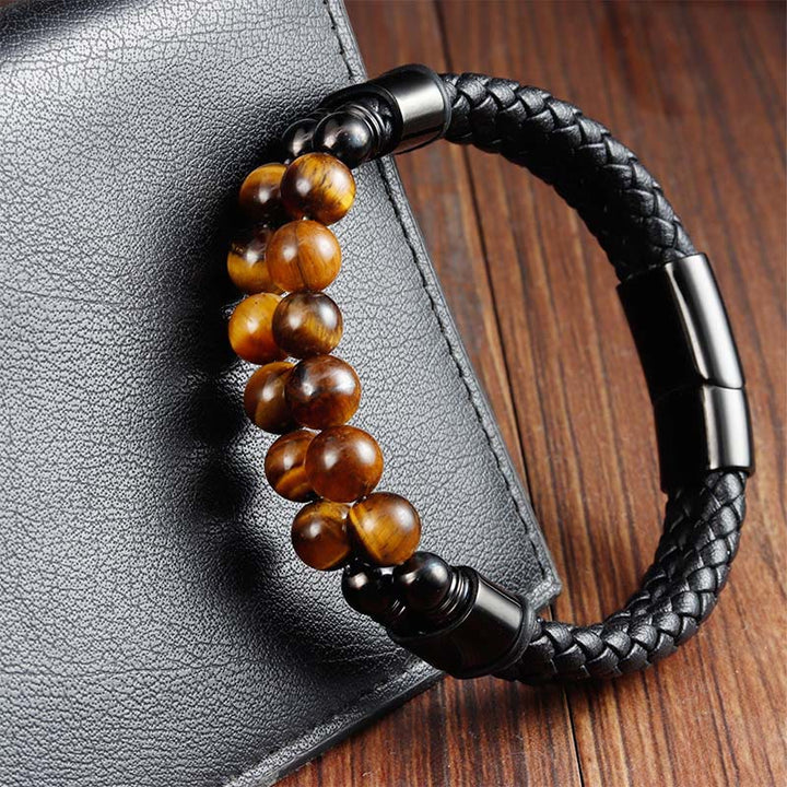 Buddha Stones Tijgeroog Dubbelgevlochten Leren Armband - image 2