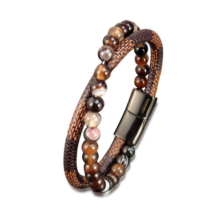 Buddha Stones Sardonyx Dubbelgevlochten Leren Armband - image 4