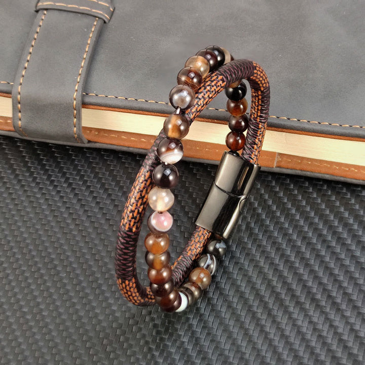 Buddha Stones Sardonyx Dubbelgevlochten Leren Armband - Sardonyx leer (Polsomtrek: 19 cm) - image 0