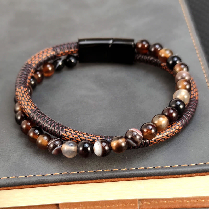 Buddha Stones Sardonyx Dubbelgevlochten Leren Armband - image 2
