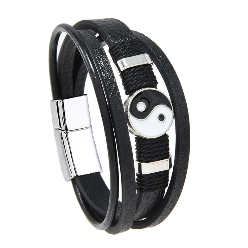 Buddha Stones Zwart-witte Yin Yang meerlaagse leren Armband - image 1